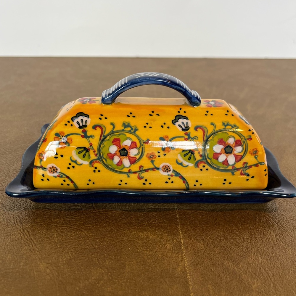 Anthropologie Luna Floral Covered Butter Dish